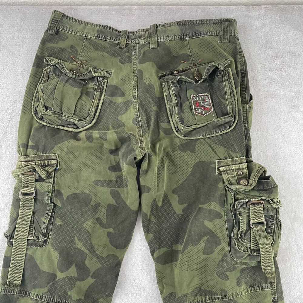 Vintage Japanese Junye Cargo Pants Men 32‎ Green Camo Paratrooper Tactical Y2K - Picture 11 of 16